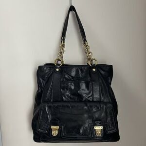 Coach Kristin Chain Link Tote Shoulder Bag Black Leather Gold 17924 Pre-Owned